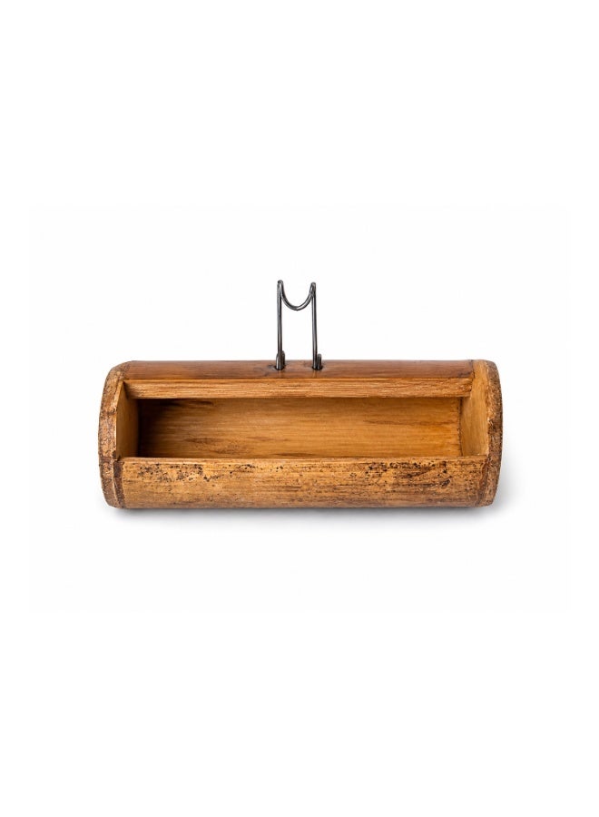 Indonesian Bamboo Bird Feeder with Metal Hooks - Natural Wood Bird Cage Food & Water Bowl (13x5cm) - Image 1