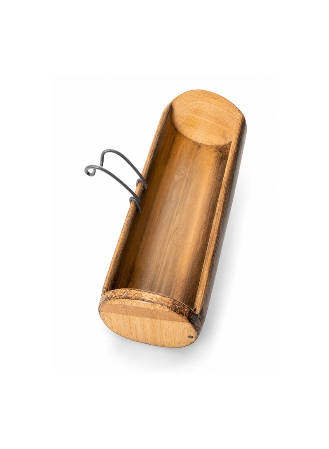 Indonesian Bamboo Bird Feeder with Metal Hooks - Natural Wood Bird Cage Food & Water Bowl (13x5cm) - Image 2
