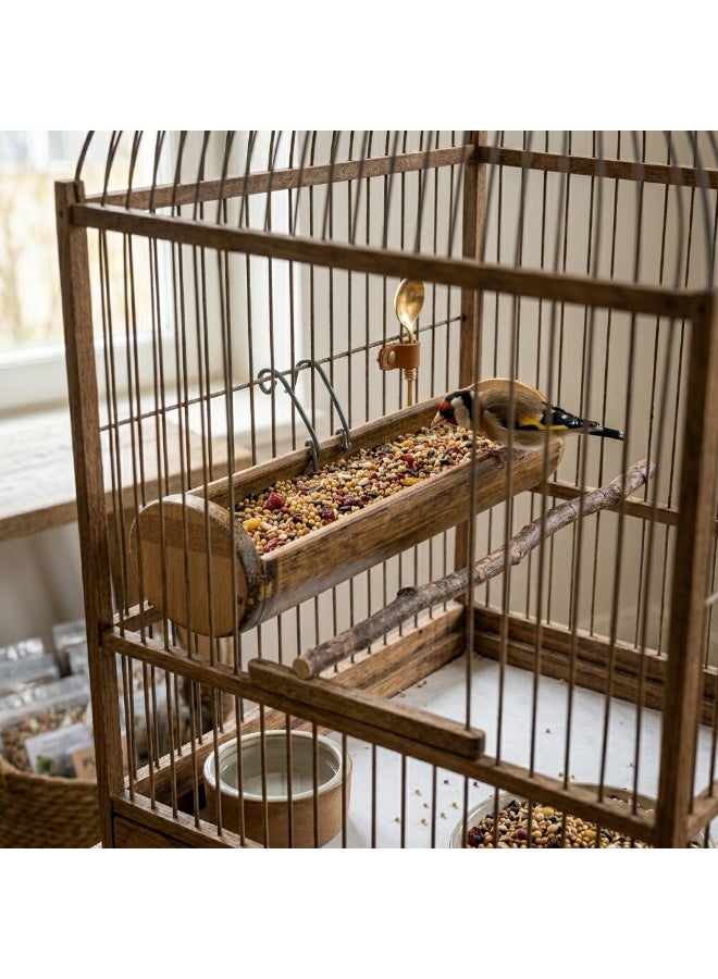 Indonesian Bamboo Bird Feeder with Metal Hooks - Natural Wood Bird Cage Food & Water Bowl (13x5cm) - Image 3