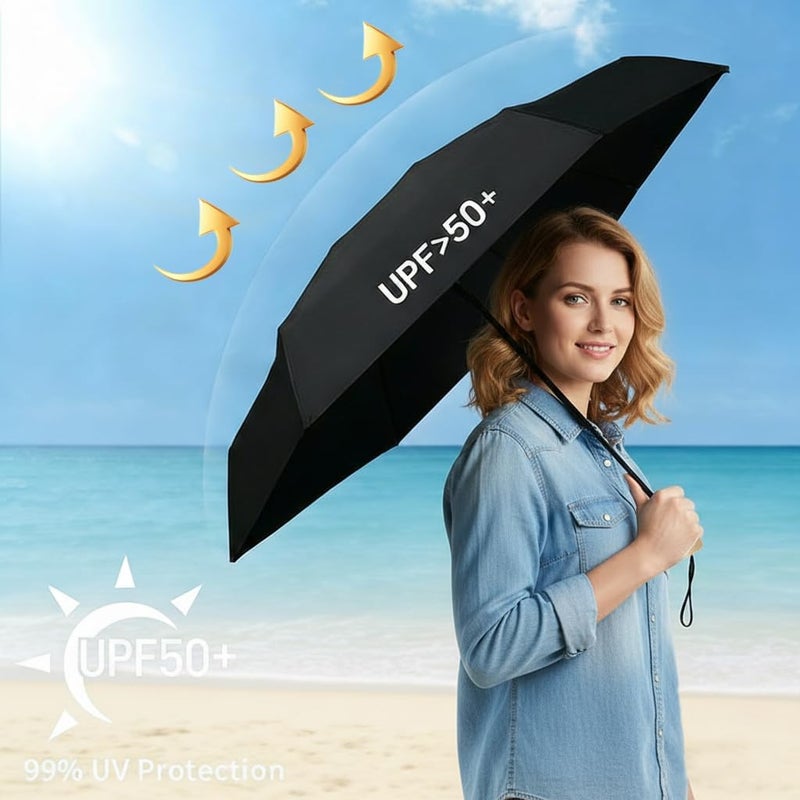Simsedery Windproof Mini Travel Folding Umbrella, UPF 50+ Sun & Rain Protection, Compact Lightweight, Eco-Friendly Fabric Wallet Umbrella Fits in Pocket Purse Backpack for Men Women Kids - Image 4