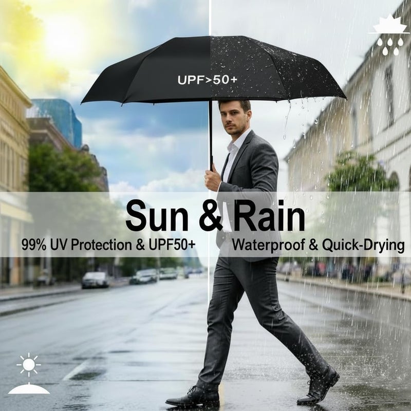 Simsedery Windproof Mini Travel Folding Umbrella, UPF 50+ Sun & Rain Protection, Compact Lightweight, Eco-Friendly Fabric Wallet Umbrella Fits in Pocket Purse Backpack for Men Women Kids - Image 3