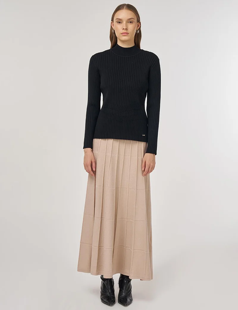 Kayra Ribbed Knit Sweater Black