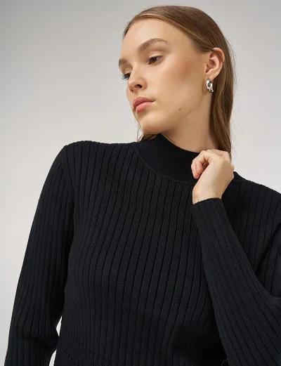 Kayra Ribbed Knit Sweater Black