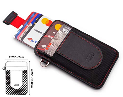 POCKT Card Holder Wallet For Men and Women - Slim Minimalist Front Pocket Wallet Elastic Credit Card Holder Genuine Leather RFID Blocking Card Case Wallets | Black Red - Image 4