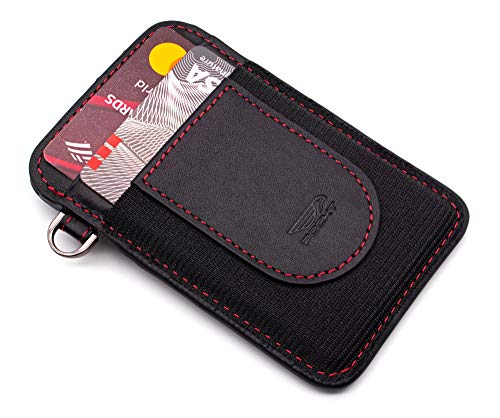POCKT Card Holder Wallet For Men and Women - Slim Minimalist Front Pocket Wallet Elastic Credit Card Holder Genuine Leather RFID Blocking Card Case Wallets | Black Red - Image 2