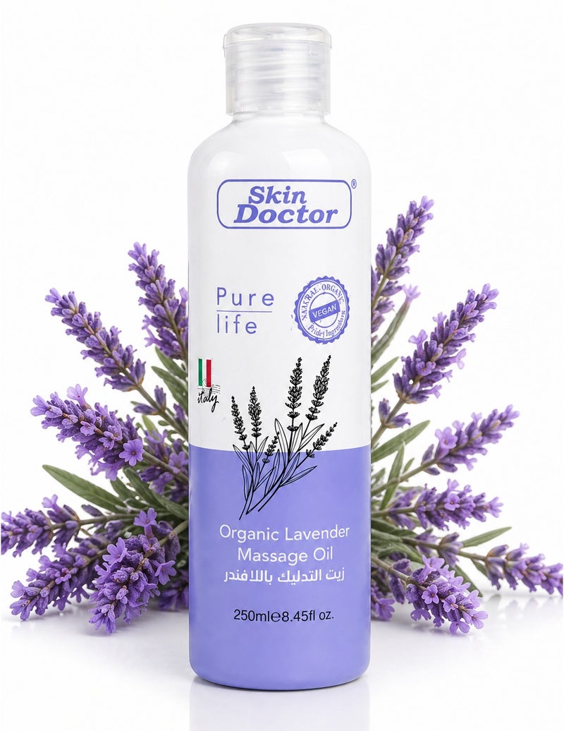Skin Doctor Organic Lavender Massage Oil 250ml – Relaxing Body Massage Oil for Stress Relief & Skin Nourishment – Moisturizing Aromatherapy Oil for All Skin Types - Image 1