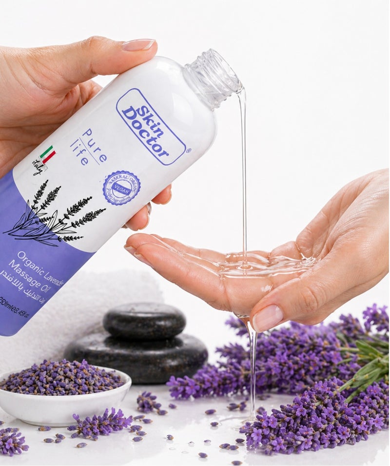 Skin Doctor Organic Lavender Massage Oil 250ml – Relaxing Body Massage Oil for Stress Relief & Skin Nourishment – Moisturizing Aromatherapy Oil for All Skin Types - Image 2