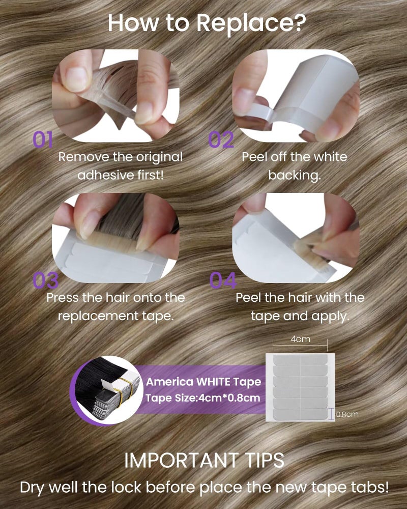 LaaVoo Human Hair Tape in Extensions Ombre Tape in Hair Extensions Human Hair Balayage Light Brown to Platinum Blonde with Brown Tape on Extensions Seamless 20pcs 40g 16inch - Image 5
