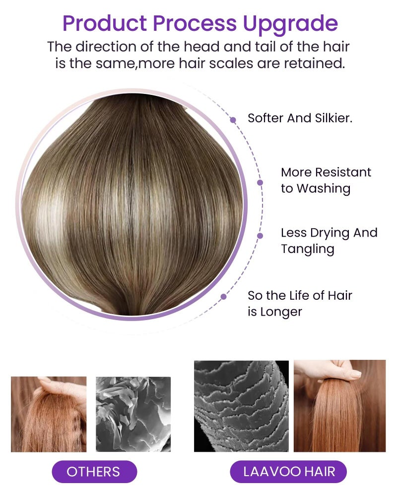 LaaVoo Human Hair Tape in Extensions Ombre Tape in Hair Extensions Human Hair Balayage Light Brown to Platinum Blonde with Brown Tape on Extensions Seamless 20pcs 40g 16inch - Image 4