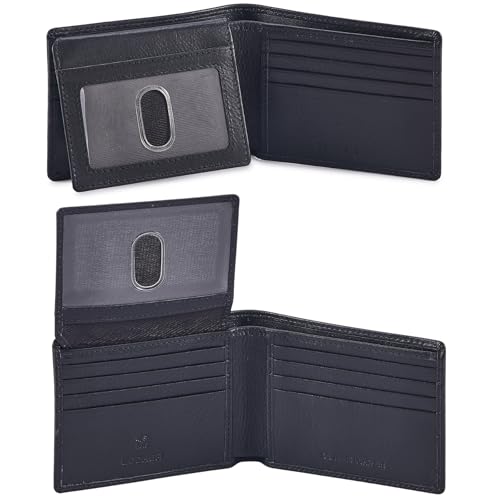 Cochoa Bifold Wallet for Men's Real Genuine Slim Leather RFID Blocking 2 ID Windows Stylish Travel Gift Box (NAPA, BLACK) - Image 1