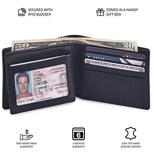 Cochoa Bifold Wallet for Men's Real Genuine Slim Leather RFID Blocking 2 ID Windows Stylish Travel Gift Box (NAPA, BLACK) - Image 5