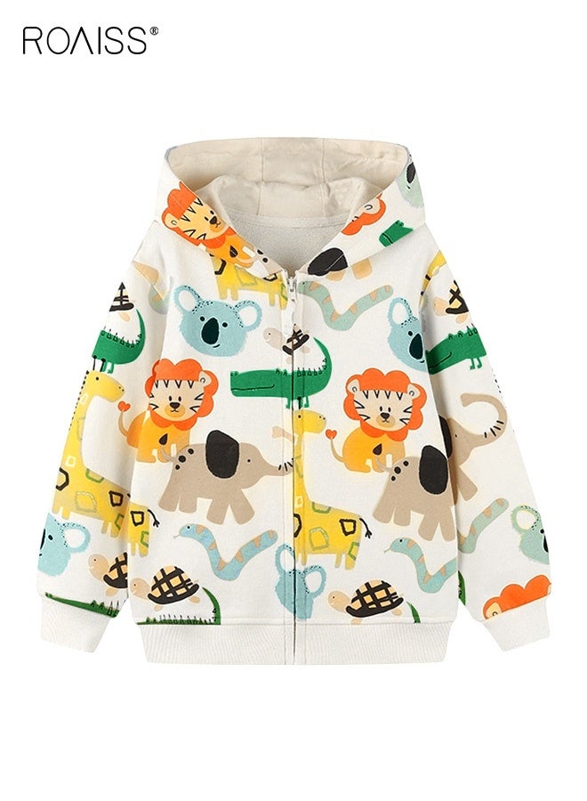 رويس سترات بغطاء رأس وسحاب كامل للأولاد الصغار، قميص بغطاء رأس مريح بنقوش حيوانات، سترة خارجية بأكمام طويلة للأولاد، مناسبة للارتداء اليومي والمناسبات الأخرى - Image 1