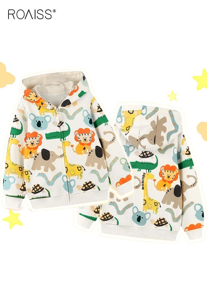 رويس سترات بغطاء رأس وسحاب كامل للأولاد الصغار، قميص بغطاء رأس مريح بنقوش حيوانات، سترة خارجية بأكمام طويلة للأولاد، مناسبة للارتداء اليومي والمناسبات الأخرى - Image 2