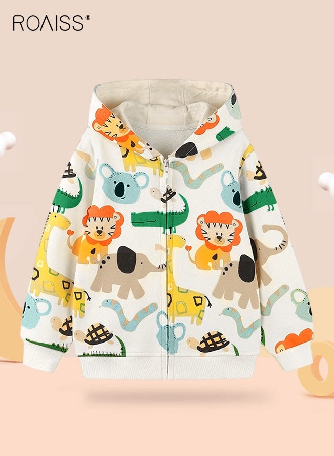 رويس سترات بغطاء رأس وسحاب كامل للأولاد الصغار، قميص بغطاء رأس مريح بنقوش حيوانات، سترة خارجية بأكمام طويلة للأولاد، مناسبة للارتداء اليومي والمناسبات الأخرى - Image 3