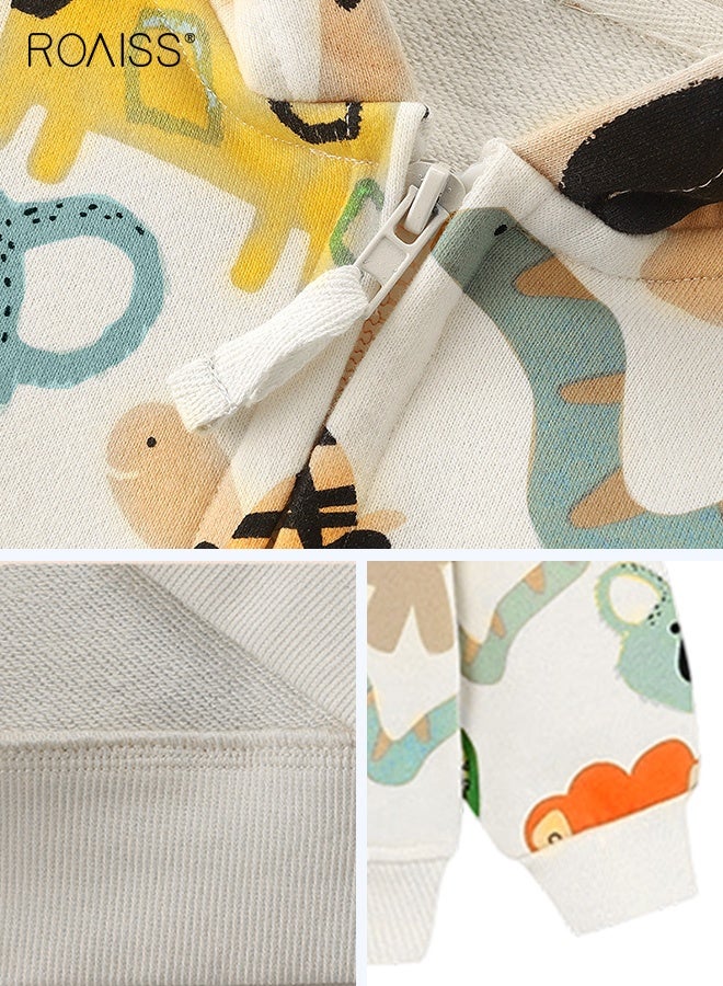 رويس سترات بغطاء رأس وسحاب كامل للأولاد الصغار، قميص بغطاء رأس مريح بنقوش حيوانات، سترة خارجية بأكمام طويلة للأولاد، مناسبة للارتداء اليومي والمناسبات الأخرى - Image 4