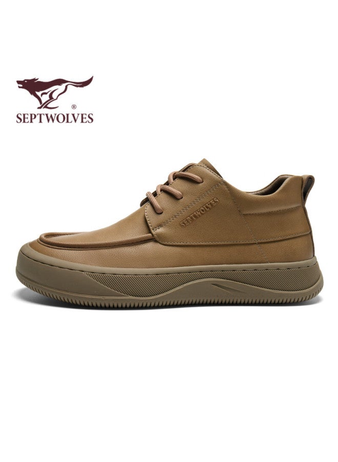 Septwolves Seven Wolves Men's Autumn Winter Casual Leather Shoes Durable Mid-top Outdoor Work Boots W86343660717 Yellow Brown Size 41 - Image 2