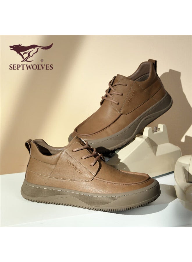 Septwolves Seven Wolves Men's Autumn Winter Casual Leather Shoes Durable Mid-top Outdoor Work Boots W86343660717 Yellow Brown Size 41 - Image 5