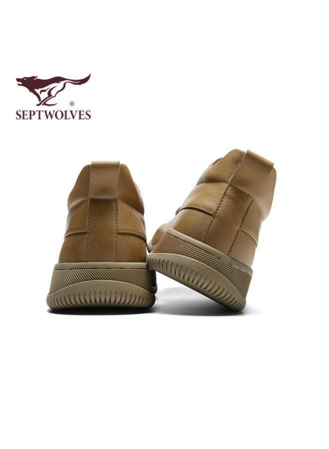 Septwolves Seven Wolves Men's Autumn Winter Casual Leather Shoes Durable Mid-top Outdoor Work Boots W86343660717 Yellow Brown Size 41 - Image 4
