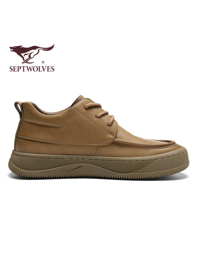 Septwolves Seven Wolves Men's Autumn Winter Casual Leather Shoes Durable Mid-top Outdoor Work Boots W86343660717 Yellow Brown Size 41 - Image 3