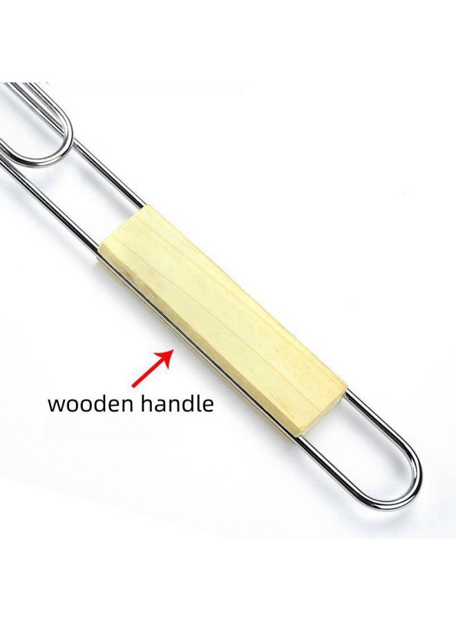 دبليو أيه أو كي أن سلة شواء، مقبض خشبي للشواء شبكي للشواء قابل لإعادة الاستخدام، مناسبة لأسماك الهامبرغر والأطعمة البحرية والخضروات - Image 3