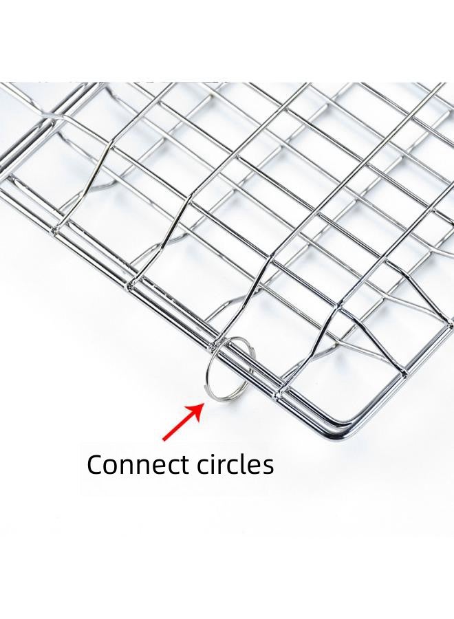 دبليو أيه أو كي أن سلة شواء، مقبض خشبي للشواء شبكي للشواء قابل لإعادة الاستخدام، مناسبة لأسماك الهامبرغر والأطعمة البحرية والخضروات - Image 4