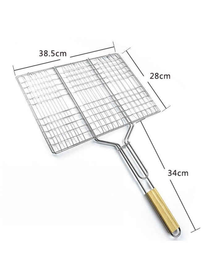 دبليو أيه أو كي أن سلة شواء، مقبض خشبي للشواء شبكي للشواء قابل لإعادة الاستخدام، مناسبة لأسماك الهامبرغر والأطعمة البحرية والخضروات - Image 5