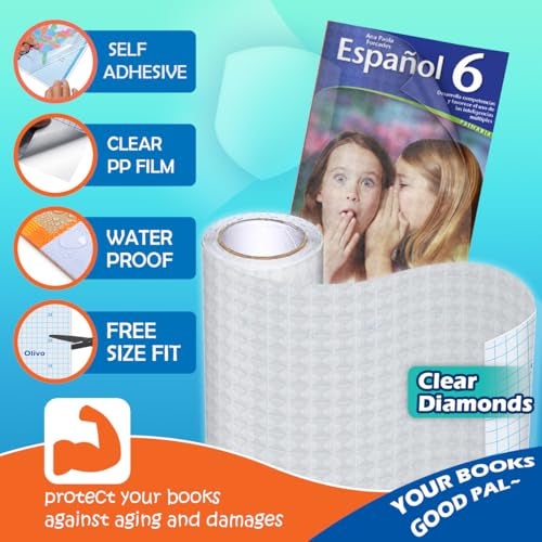 Olivo Diamonds Clear Contact Paper Roll for Books Crafts, 17.5in x 10ft Sticky Adhesive Clear Plastic Cover Protector Film Liner - Image 3