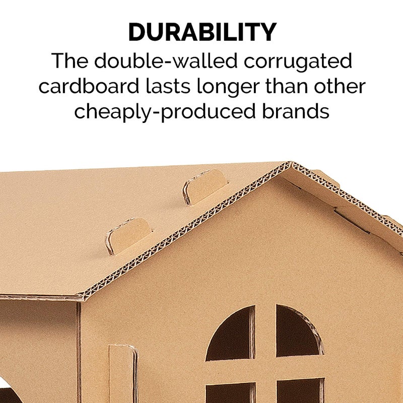 Furhaven Multi-Level Cardboard Cat House w/ Catnip for Indoor Cats, Ft. Scratching Pads & Toys - Townhouse Corrugated Cat Scratcher Hideout - Cardboard Brown, One Size - Image 4