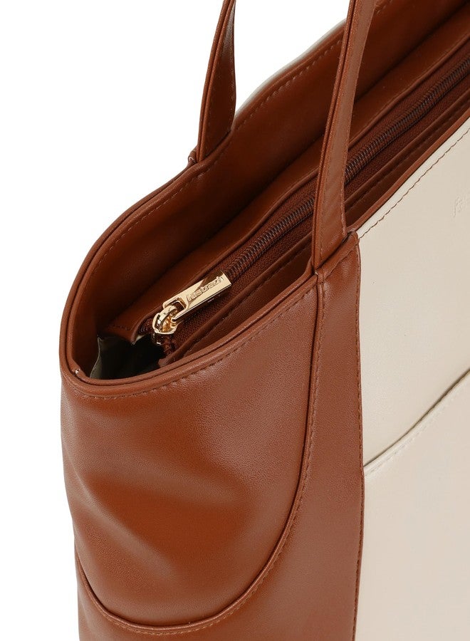 Fastrack Twintone Tote | Beige & Tan Women’S Handbag | Spacious Tote with Zipper Closure & Multiple Utility Pockets | 14" Laptop Compatible - Image 3