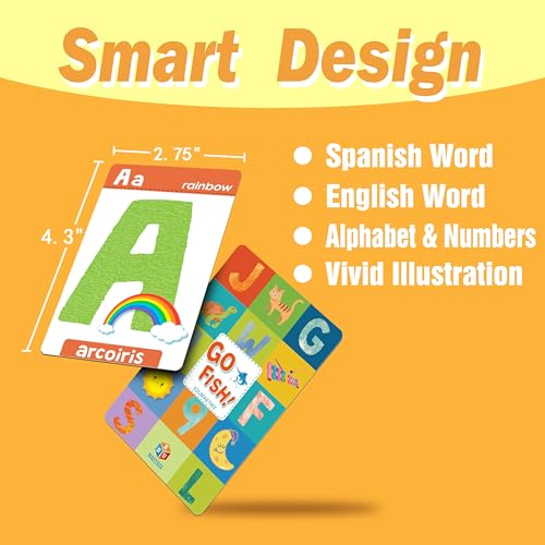 EDUMAETRIX Spanish English Bilingual Alphabet Numbers Go Fish Card Game for Kids72 Cards ABC Learning Playing Cards Memory Matching Games 28 Players Ages 48 and up Old Maid and Slap Jack - Image 5