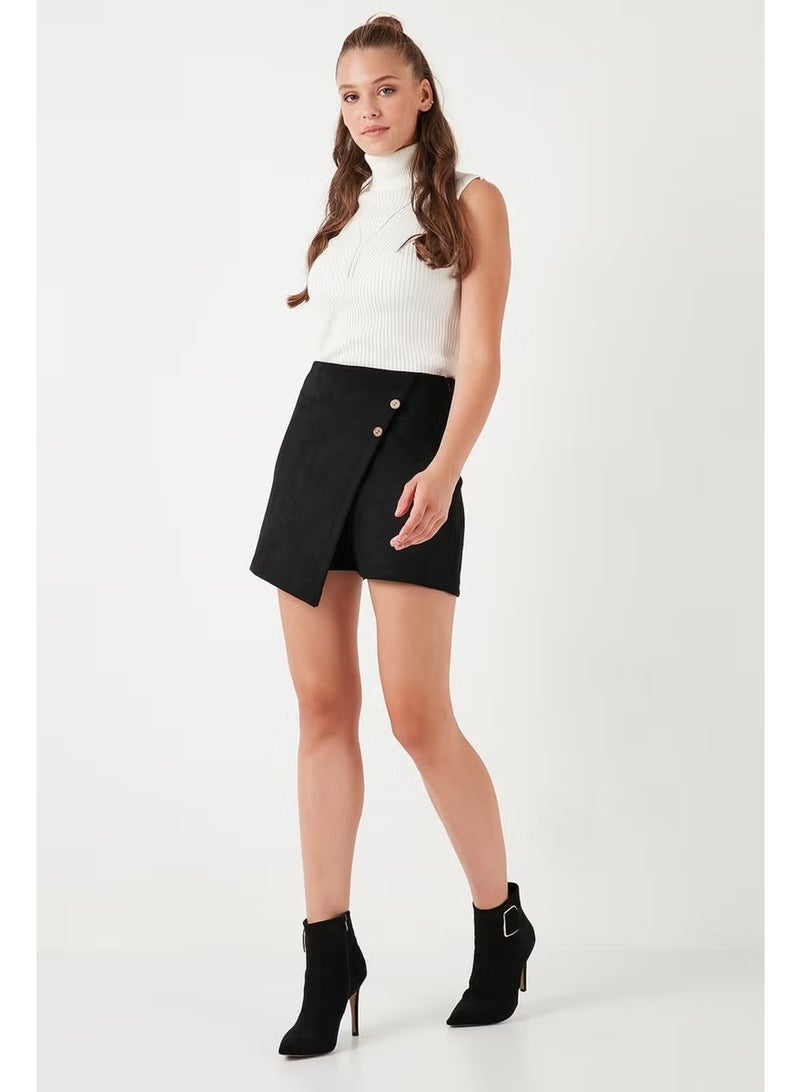 Lela Asymmetric Winter Button Detail Slim Fit Shorts Skirt Women's Shorts Skirt 5865968 - Image 1