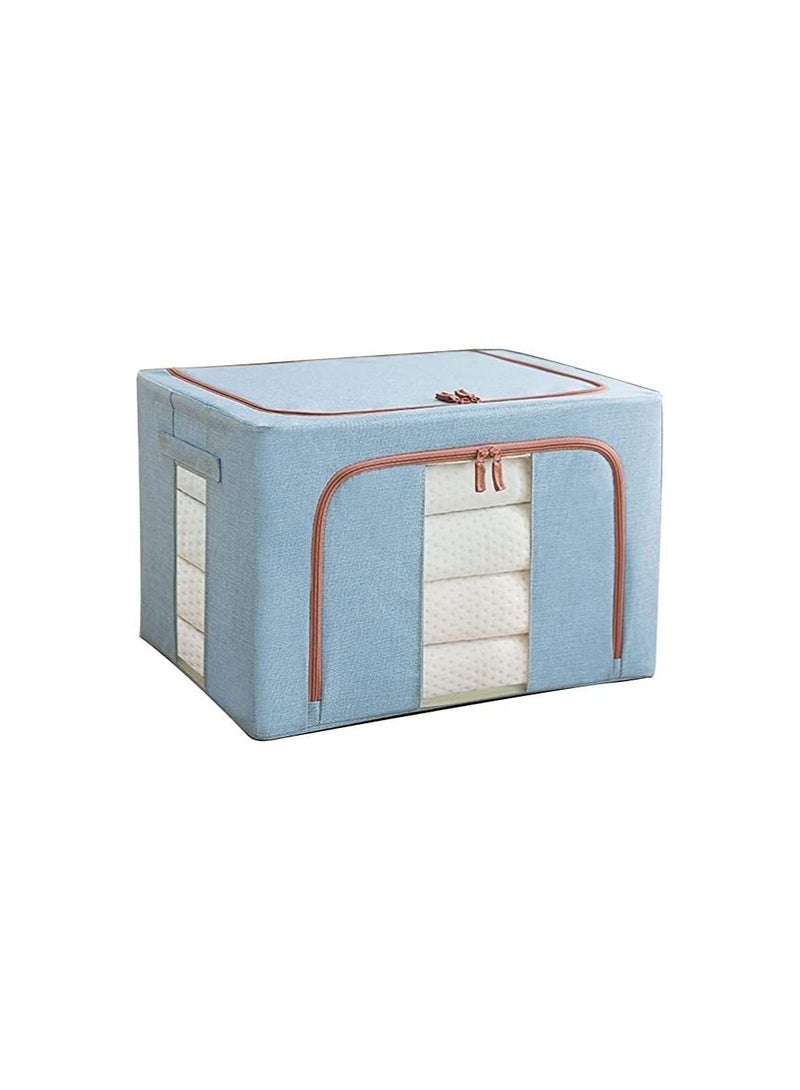 سبيس شوب صندوق تخزين قابل للطي مع أغطية وحقيبة تخزين ملابس مع مقابض ومنظم خزانة قابلة للطي من نسيج الكتان الشفاف للملابس والبطانيات 100 لتر - Image 1