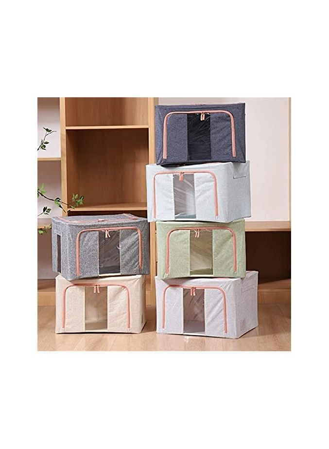 سبيس شوب صندوق تخزين قابل للطي مع أغطية وحقيبة تخزين ملابس مع مقابض ومنظم خزانة قابلة للطي من نسيج الكتان الشفاف للملابس والبطانيات 100 لتر - Image 2