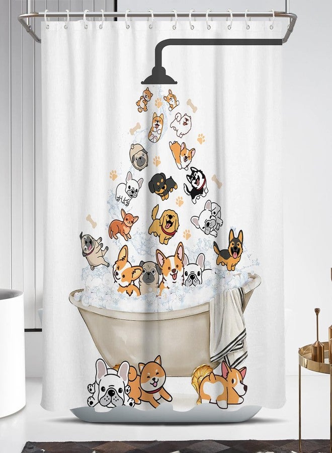 Coxila Funny Dog Shower Curtain Kids Fun Cute Girls Boys Animal Paw Print Bones Kawaii Cartoon Novelty Corgi Toddler Teen Colorful Pets Art Unique Bathroom 60 x 72 Inch Polyester Fabric 12 Pack Hooks - Image 1