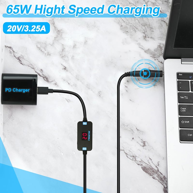 FARSENSE USB C to DC Adapter,Barrel PD Trigger Cable(3.3ft) with 10 Connector Tips,USB to DC Power Cable can Switch Voltage by Pressing The Key,Support LED Display Voltage - Image 2
