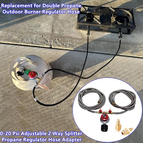 MCAMPAS 0-20 Psi Adjustable Propane Regulator with Hose. 8 Feet Y Splitter Double Braided Hose with 1/8" MNPT Pipe Fitting for Double Propane Outdoor Burner, Turkey Fryer, Cooker - Image 4