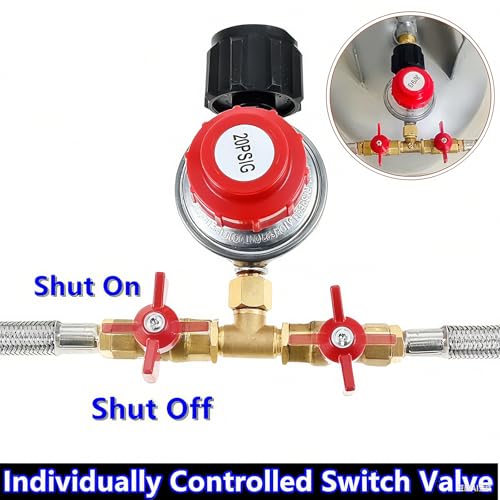 MCAMPAS 0-20 Psi Adjustable Propane Regulator with Hose. 8 Feet Y Splitter Double Braided Hose with 1/8" MNPT Pipe Fitting for Double Propane Outdoor Burner, Turkey Fryer, Cooker - Image 3