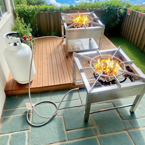 MCAMPAS 0-20 Psi Adjustable Propane Regulator with Hose. 8 Feet Y Splitter Double Braided Hose with 1/8" MNPT Pipe Fitting for Double Propane Outdoor Burner, Turkey Fryer, Cooker - Image 2