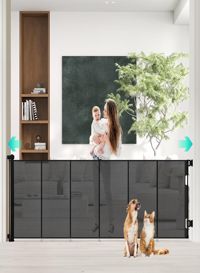 AGESISI Retractable Baby Gate Extra Wide, 149” Wide x 41” Tall Mesh Dog Gates for Stairs & Doorways, Pet Dog Fences One-Hand Operation Child Safety Gate for Indoor or Outdoor, Easy Installation, Black - Image 1