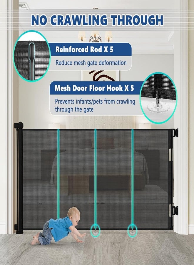 AGESISI Retractable Baby Gate Extra Wide, 149” Wide x 41” Tall Mesh Dog Gates for Stairs & Doorways, Pet Dog Fences One-Hand Operation Child Safety Gate for Indoor or Outdoor, Easy Installation, Black - Image 4