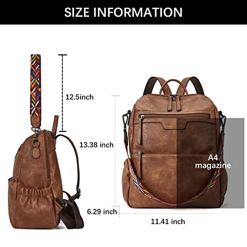 BOSTANTEN Backpack Purse for Women Fashion Designer Travel Backpack Leather Convertible Shoulder Bags Casual Daypack Brown - Image 4