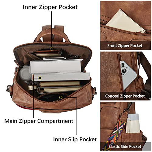 BOSTANTEN Backpack Purse for Women Fashion Designer Travel Backpack Leather Convertible Shoulder Bags Casual Daypack Brown - Image 3