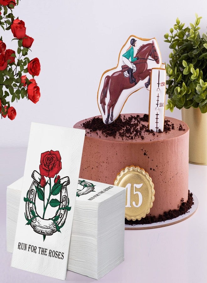 Funrous 100 Pieces Run for the Roses Napkins Bulk 3 Ply Derby Napkins Rose Horseshoe Disposable Dinner Paper Hand Towels for Horse Race Rose Derby Party Decorations Supplies, 15.75 x 13 Inch - Image 5