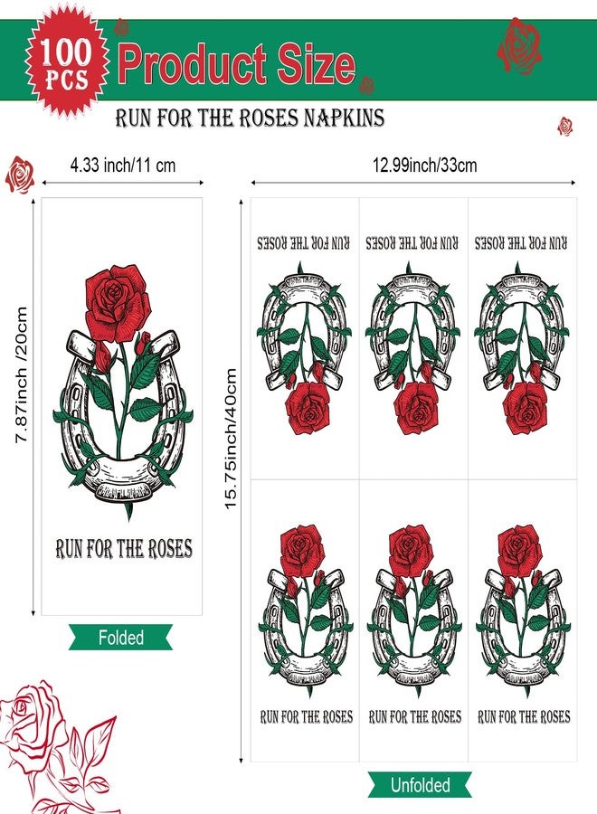 Funrous 100 Pieces Run for the Roses Napkins Bulk 3 Ply Derby Napkins Rose Horseshoe Disposable Dinner Paper Hand Towels for Horse Race Rose Derby Party Decorations Supplies, 15.75 x 13 Inch - Image 2