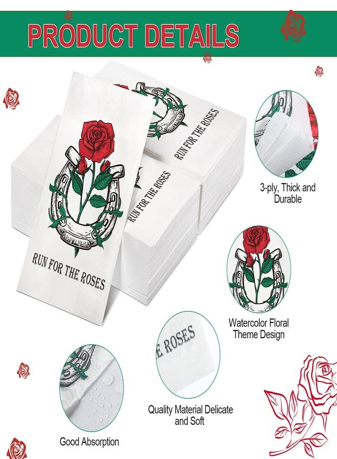 Funrous 100 Pieces Run for the Roses Napkins Bulk 3 Ply Derby Napkins Rose Horseshoe Disposable Dinner Paper Hand Towels for Horse Race Rose Derby Party Decorations Supplies, 15.75 x 13 Inch - Image 3