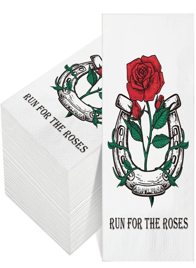 Funrous 100 Pieces Run for the Roses Napkins Bulk 3 Ply Derby Napkins Rose Horseshoe Disposable Dinner Paper Hand Towels for Horse Race Rose Derby Party Decorations Supplies, 15.75 x 13 Inch - Image 1