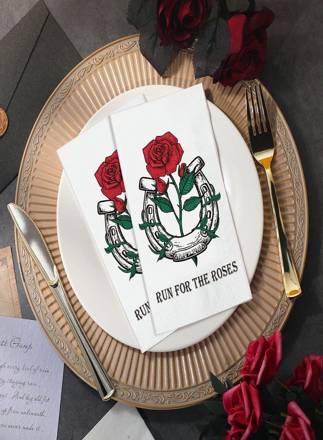 Funrous 100 Pieces Run for the Roses Napkins Bulk 3 Ply Derby Napkins Rose Horseshoe Disposable Dinner Paper Hand Towels for Horse Race Rose Derby Party Decorations Supplies, 15.75 x 13 Inch - Image 4