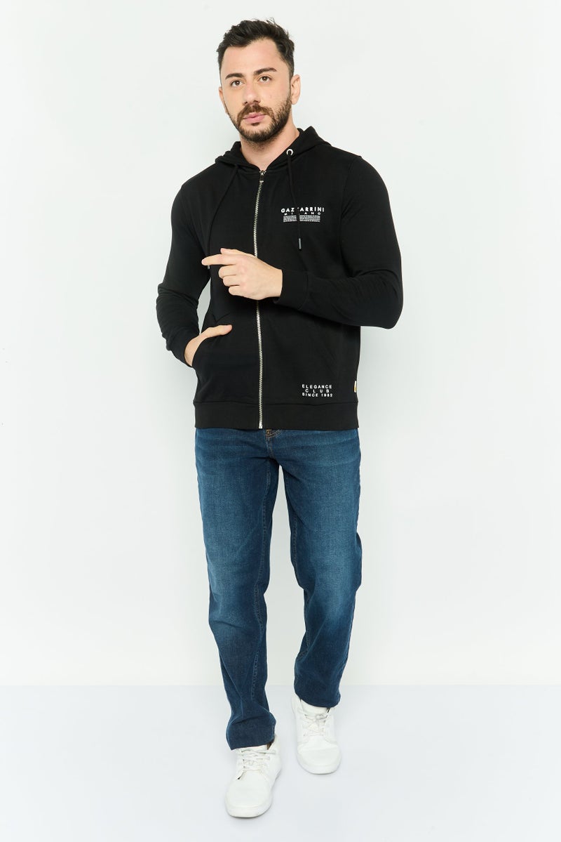 Gazzarrini Men Hooded Brand Logo Long Sleeves Hoodie, Black - Image 2
