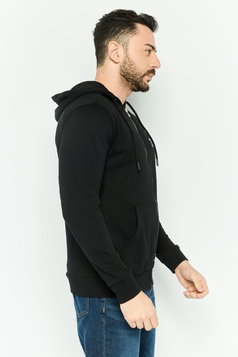 Gazzarrini Men Hooded Brand Logo Long Sleeves Hoodie, Black - Image 3
