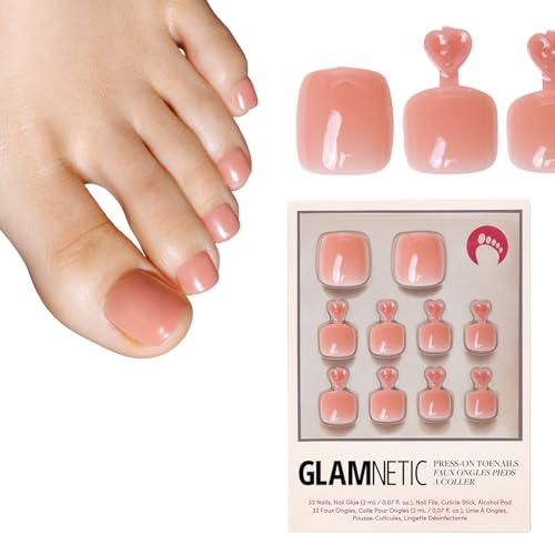 Glamnetic Press On Toenails Sheer Peach Natural Peach SemiTransparent Fake Toe Nails with a Glossy Finish 16 Sizes 32 Toe Nail Kit with Glue - Image 1
